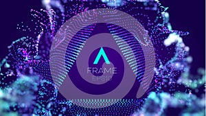 Triangle data haze frame. Tehcnology style vector background. Dots 3d structure