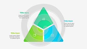 Triangle diagram divided into 3 options or steps. Cycle infographic template photo