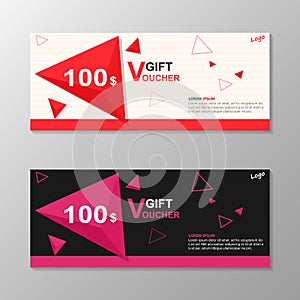 Triangle elegance pink Red gift voucher template layout design set, certificate discount coupon pattern for shopping