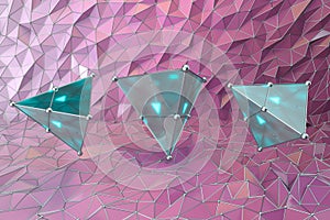 Triangle gem with triangle background, 3d rendering