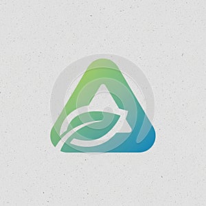 Triangle with a green to blue gradient on a textured white background