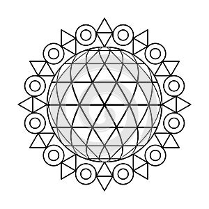 Triangle grid circle vector mandala coloring book