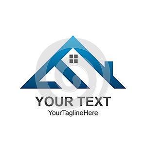 Triangle House roof and home logo vector element colored blue. C