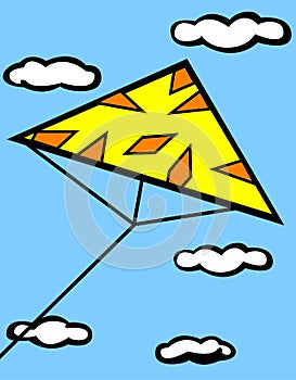 Triangle kite flying in sky vector illustration