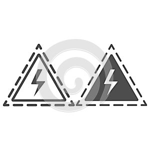 Triangle with lightning line and solid icon, science concept, Danger high voltage attention sign on white background