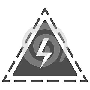 Triangle with lightning solid icon, science concept, Danger high voltage attention sign on white background, warning