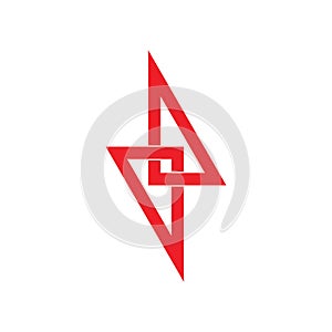 Triangle linked thunder bolt shape overlap logo vector