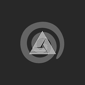 Triangle logo isometric, infinity sharp corner geometric shape illusion, hipster monogram converge overlapping line infinite icon