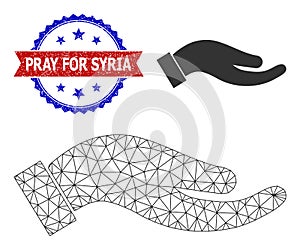 Triangle Mesh Petition Palm Icon and Textured Bicolor Pray for Syria Watermark