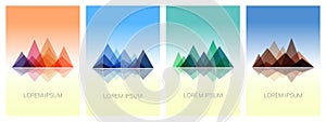 Triangle mountains ridges on colorful backgrounds. Set of stylish outdoor card templates