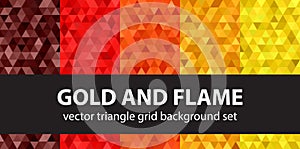 Triangle pattern set Gold and Flame. Vector seamless geometric b