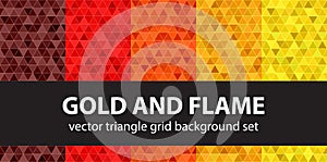 Triangle pattern set Gold and Flame. Vector seamless geometric b