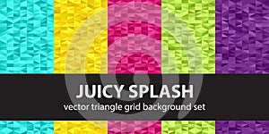 Triangle pattern set Juicy Splash. Vector seamless geometric backgrounds