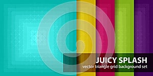 Triangle pattern set Juicy Splash. Vector seamless geometric backgrounds