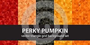 Triangle pattern set Perky Pumpkin. Vector seamless geometric ba