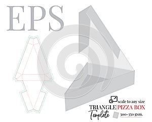 Triangle pizza box template, vector with die cut, laser cut lines