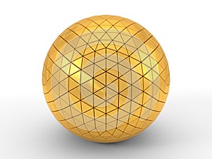 Triangle plated golden sphere. 3d illustration