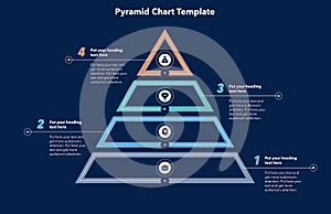 Triangle pyramid chart template with 4 sections - dark version