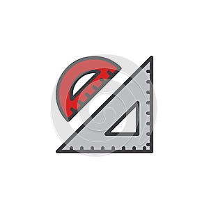 Triangle ruler and protractor filled outline icon