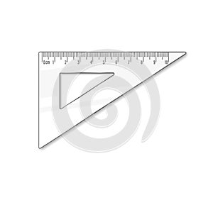 Triangle ruler ten cm. Vector math geometry transparent plastic school and office accessories. Centimeter scale. Graphic realistic