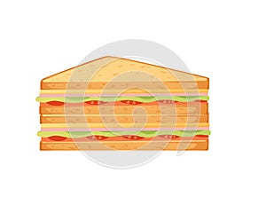 Triangle sandwich with ham cheese lettuce and tomato vector illustration isolated on white background