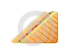 Triangle sandwich with ham cheese lettuce and tomato vector illustration isolated on white background