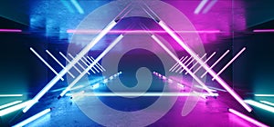 Triangle Sci Fi Futuristic Alien Retro Virtual Reality Neon Glowing Fluorescent Purple Blue Vibrant Line Lights In Refelctive