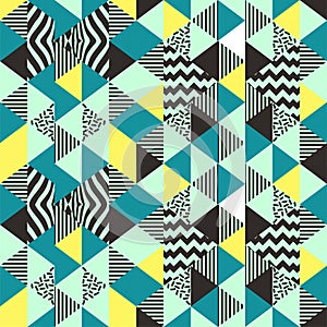 Triangle seamless pattern with memphis art 90s trendy colorful girly background.