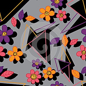 Triangle serious with flower free seamless pattern