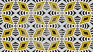 Triangle shape, black and white abstract stripes vector art, having golden color triangle icon