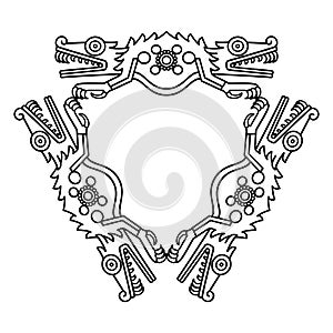 Triangular shaped crocodile ornament, in Aztec style