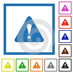 Triangle shaped warning sign flat framed icons
