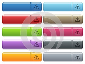 Triangle shaped warning sign icons on color glossy, rectangu