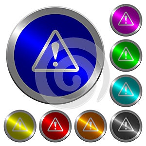 Triangle shaped warning sign luminous coin-like round color buttons