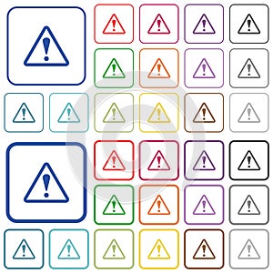 Triangle shaped warning sign outlined flat color icons