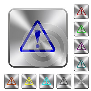 Triangle shaped warning sign rounded square steel buttons