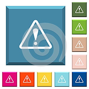 Triangle shaped warning sign white icons on edged square buttons