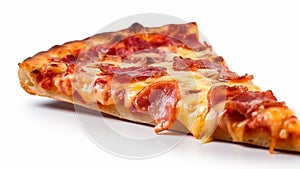 Triangle slice of pizza on white. Generative AI