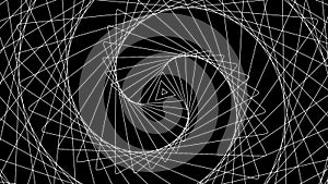 Triangle spin geometric on black background loop. Twisting triangular radar sonar rings design. Spinning trigon radio waves