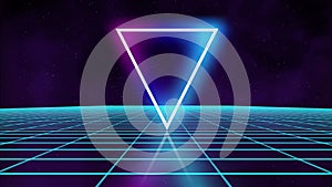 Triangle synthwave Retro futuristic seamless animation game grid. Neon digital triangle synthwave wireframe landscape