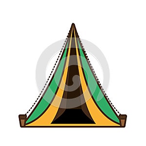Triangle tent tourism travel yellow and green