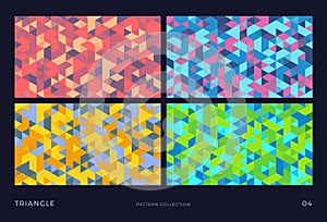 Triangle vector mosaic backgrounds set, colorful abstract polygon patterns