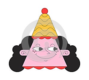 Triangle woman funny hat 2D linear vector avatar illustration