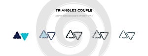 Triangles couple icon in different style vector illustration. two colored and black triangles couple vector icons designed in