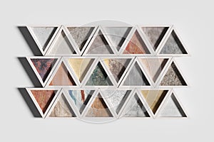 Triangles of different materials in white frames