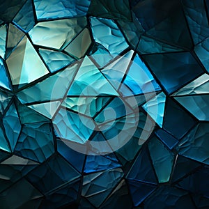 Triangles interplay, marrying deep blue, green, white, and striking cyan, vibrant aesthetic