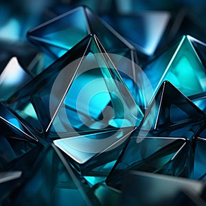 Triangles interplay, marrying deep blue, green, white, and striking cyan, vibrant aesthetic