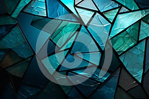 Triangles interplay, marrying deep blue, green, white, and striking cyan, vibrant aesthetic photo