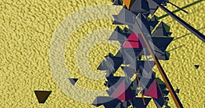 Triangles and metallic pyramids making patterns.