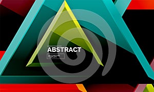 Triangles repetiton geometric abstract background, multicolored glossy triangular shapes, hi-tech poster cover design or